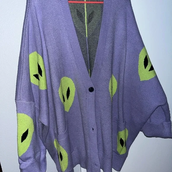 Dressed in LaLa Purple Alien Patterned Women's Sweater - Picture 3 of 5